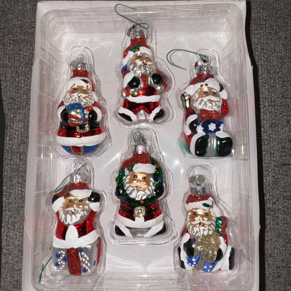 Christopher Radko Celebrations Santa Set of 6 Glass Christmas Ornaments w/Box